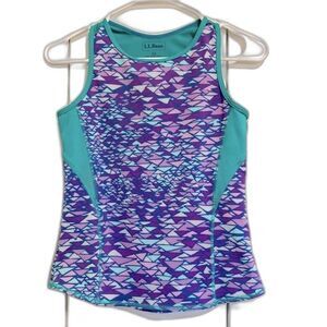 LL BEAN Teal Green Purple Triangle Geometric Workout Tank Girls Size 12